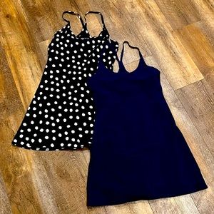 Lot of 2 Outdoor Voices Medium exercise dresses black/white polka dot & navy